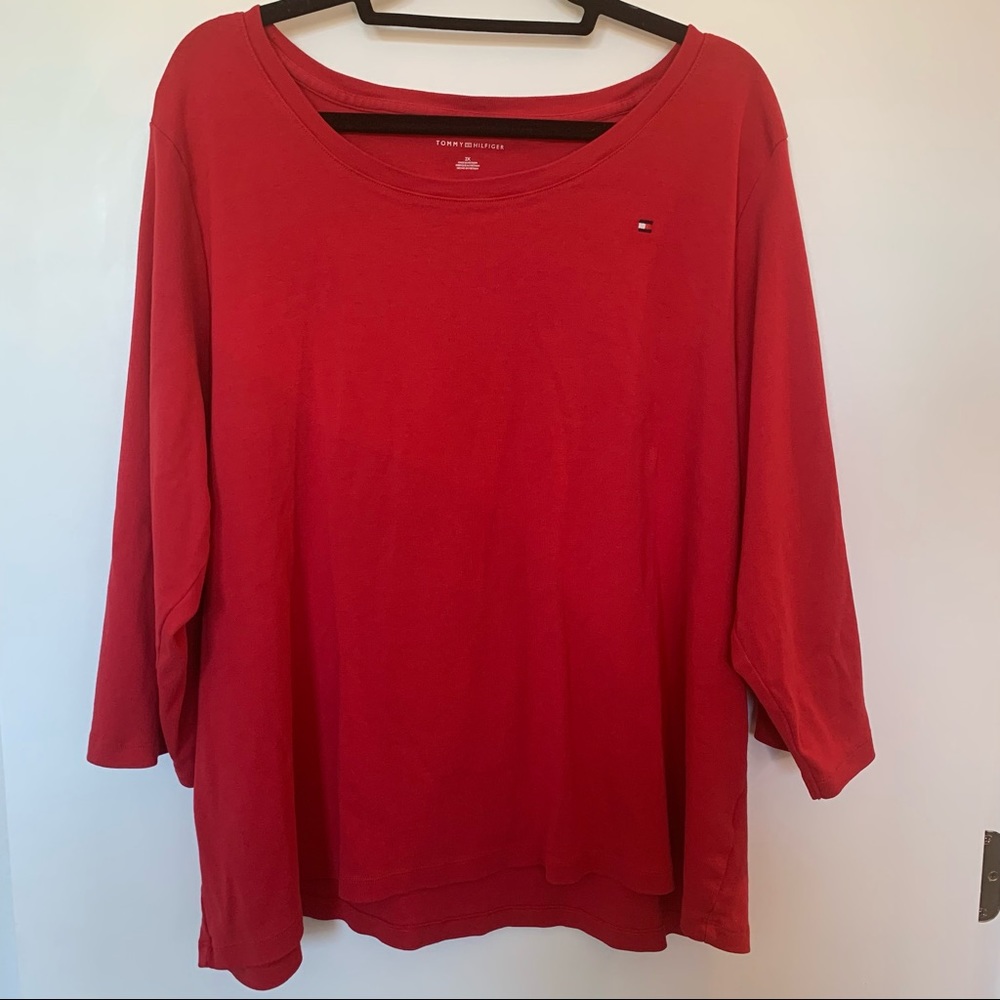 Womens Plus Size Red Tommy Hilfiger Long Sleeve Tee T-shirt 2X